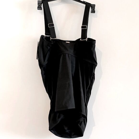 Anne Cole Women's Twist Front Underwire Shirred Tankini Swim Top Black Swimsuit - Picture 8 of 10